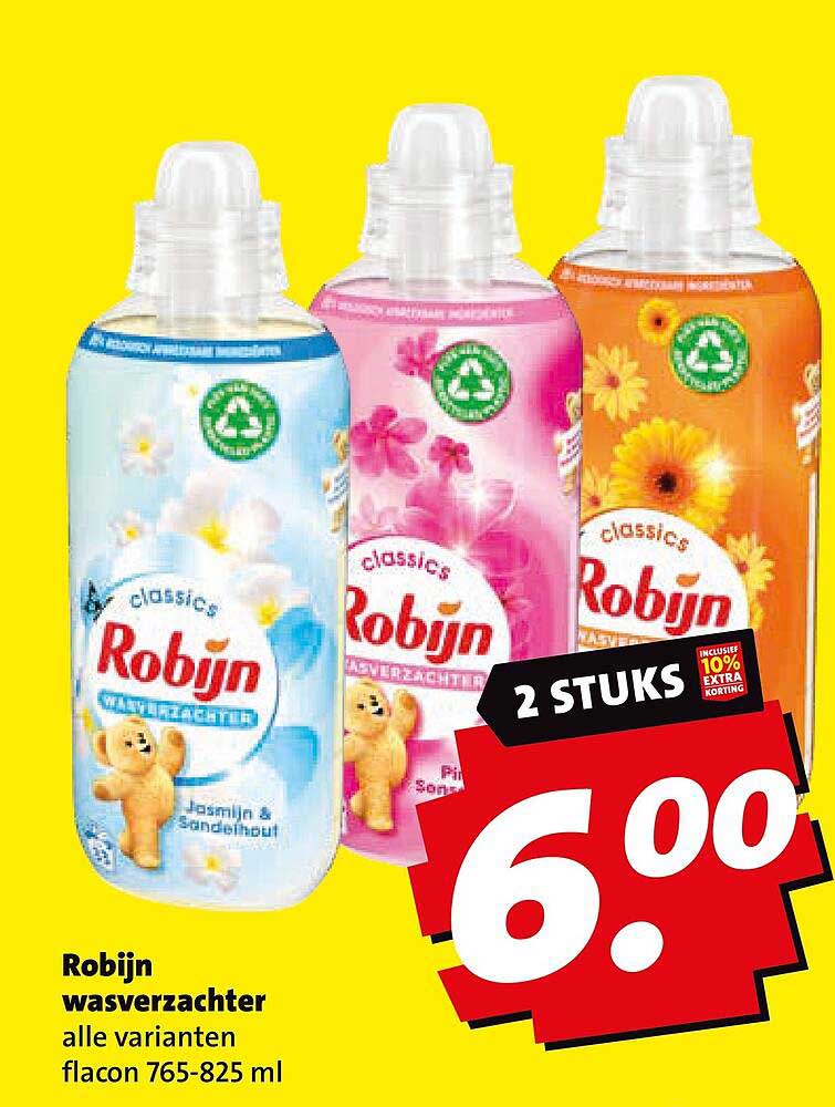 Robijn wasverzachter alle varianten flacon 765-825 ml 2 STUKS inclusief 10% extra korting