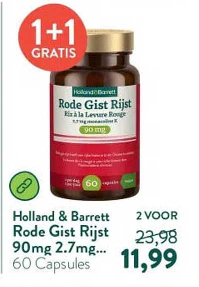 Rode Gist Rijst 90mg 2.7mg... 60 Capsules 1+1 GRATIS