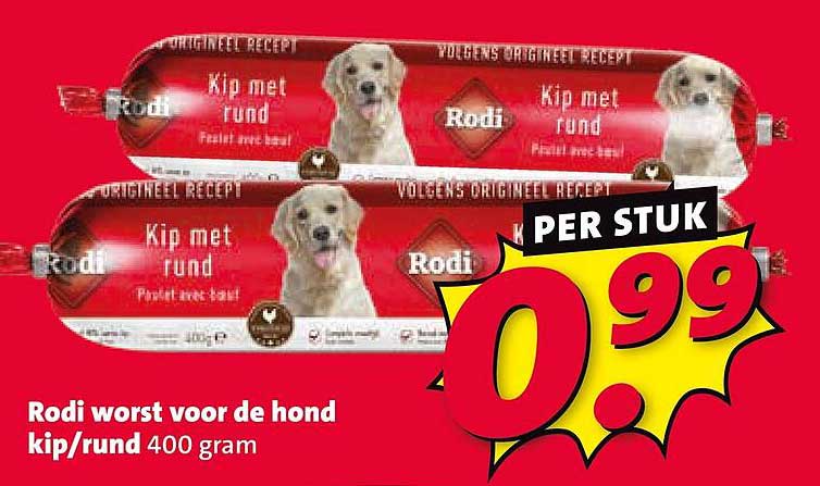 Rodi worst voor de hond kip/rund 400 gram PER STUK