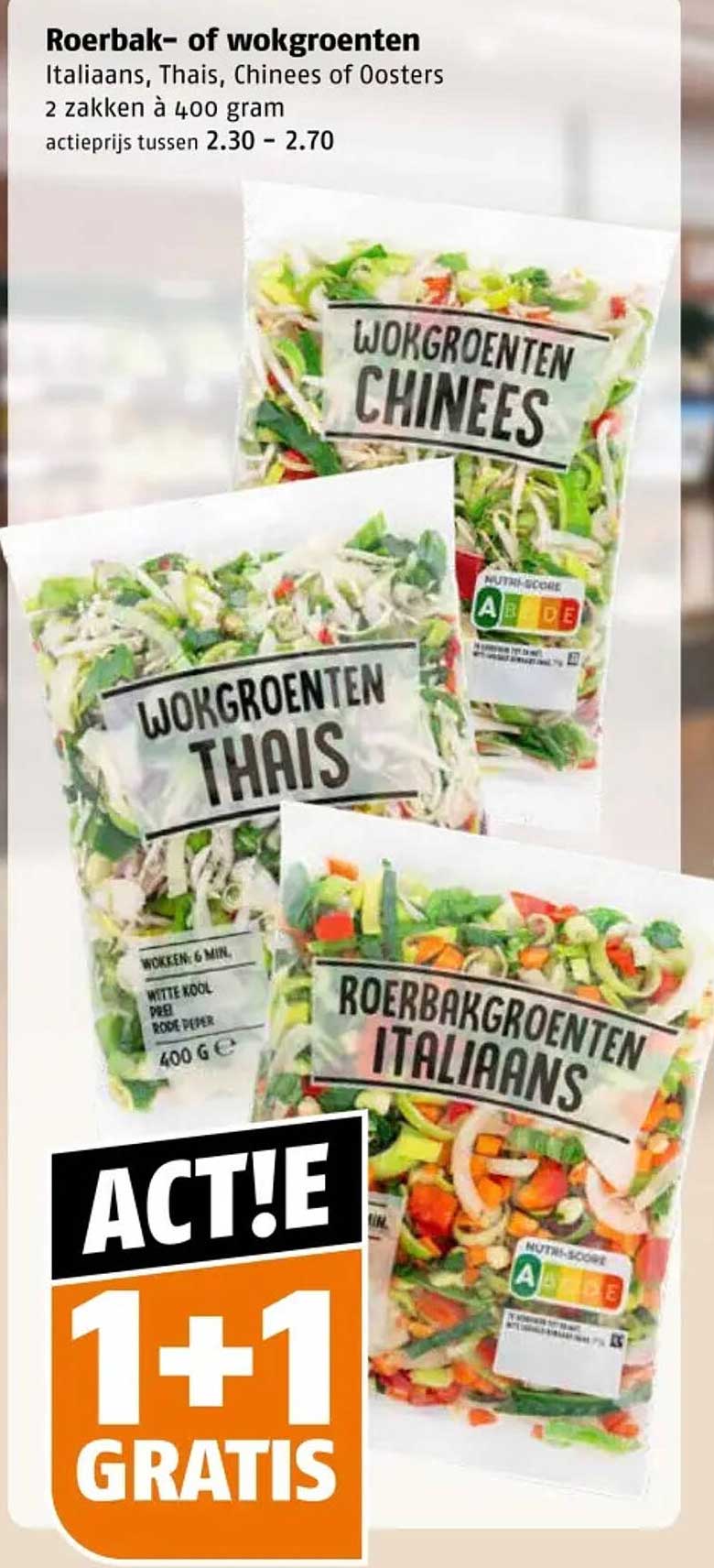 Roerbak- of wokgroenten Italiaans, Thais, Chinees of Oosters 2 zakken à 400 gram 1+1 gratis