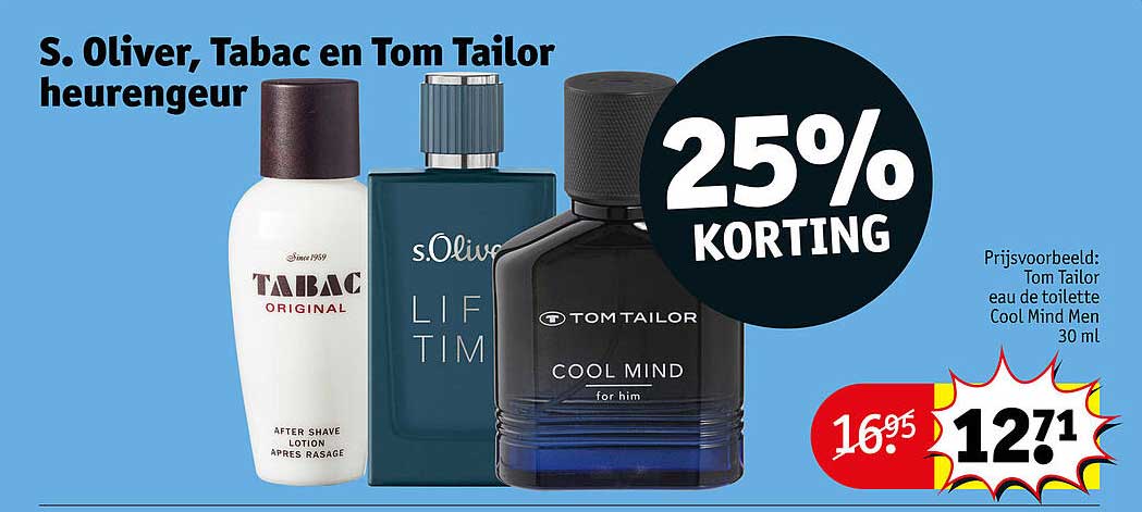 S. Oliver, Tabac en Tom Tailor heurengeur 25% korting