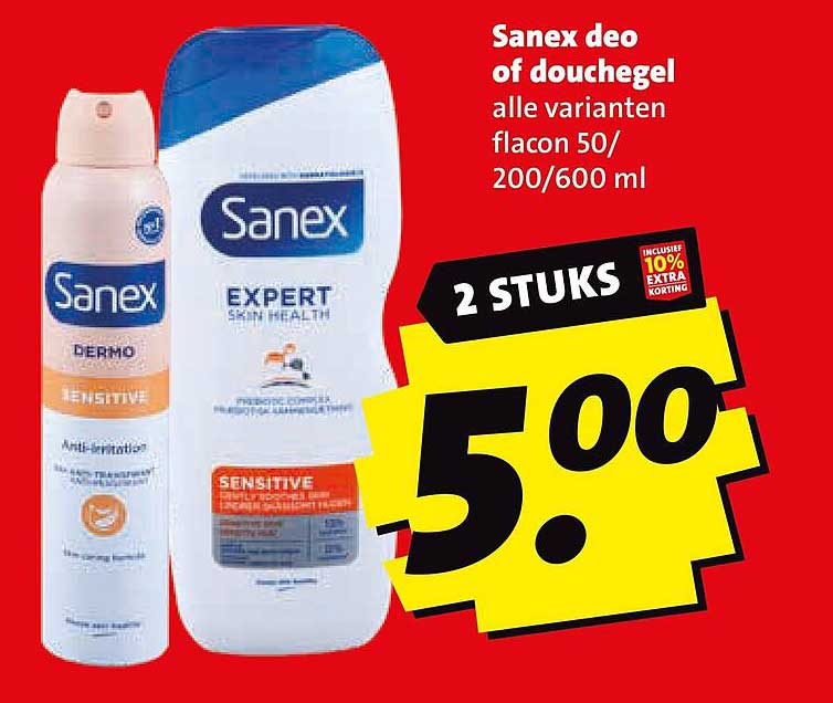 Sanex deo of douchegel alle varianten flacon 50/200/600 ml 2 STUKS