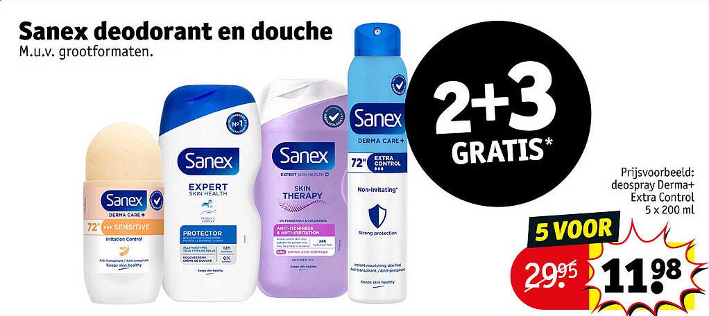 Sanex deodorant en douche 2+3 GRATIS*