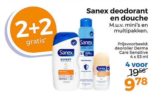 Sanex deodorant en douche M.u.v. mini’s en multipakken. 2+2 gratis