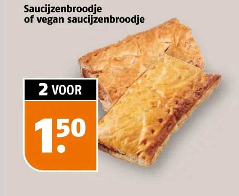 Saucijzenbroodje of vegan saucijzenbroodje 2 voor 1,50