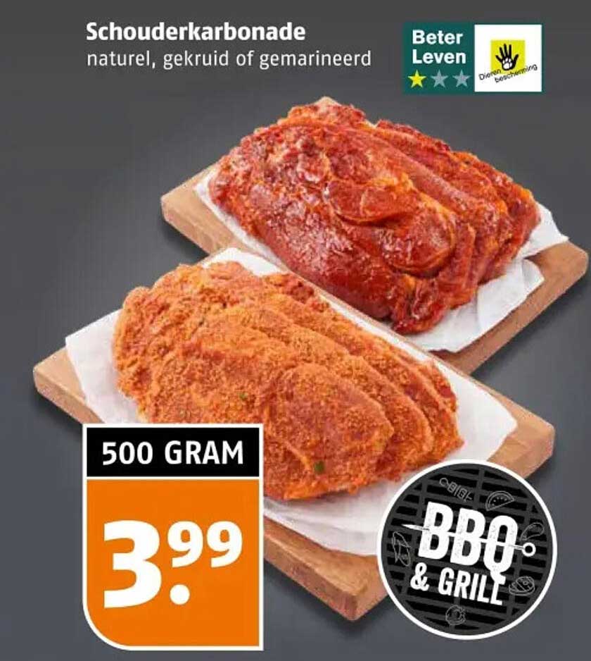 Schouderkarbonade naturel, gekruid of gemarineerd