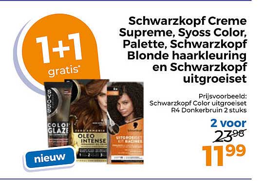 Schwarzkopf Creme Supreme, Syoss Color, Palette, Schwarzkopf Blonde haarverf en Schwarzkopf uitgroeiset 1+1 gratis
