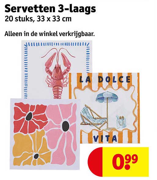 Servetten 3-laags 20 stuks, 33 x 33 cm