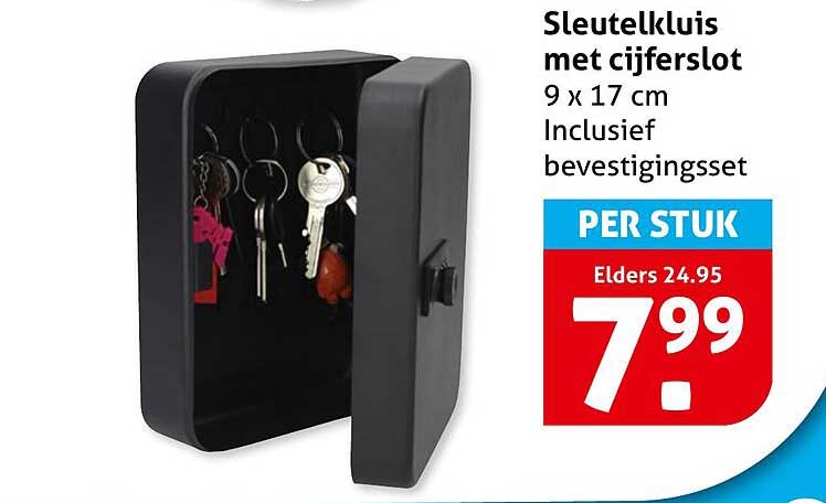Sleutelkluis met cijferslot 9 x 17 cm Inclusief bevestigingsset PER STUK