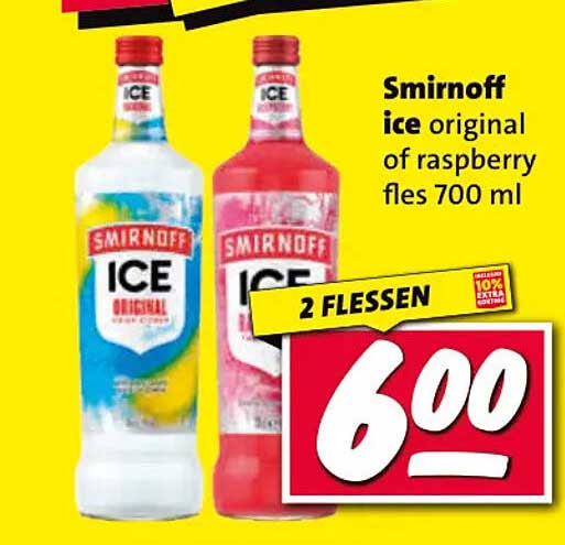 Smirnoff ice original of raspberry fles 700 ml 2 FLESSEN
