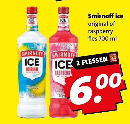 Smirnoff ice original of raspberry fles 700 ml 2 flessen