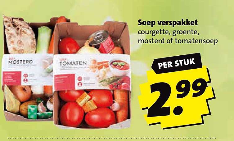 Soep verspakket courgette, groente, mosterd of tomatensoep PER STUK