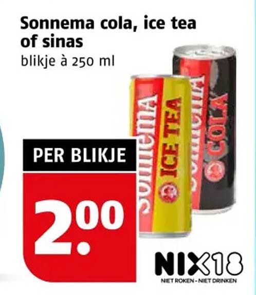 Sonnema cola, ice tea of sinas blikje à 250 ml