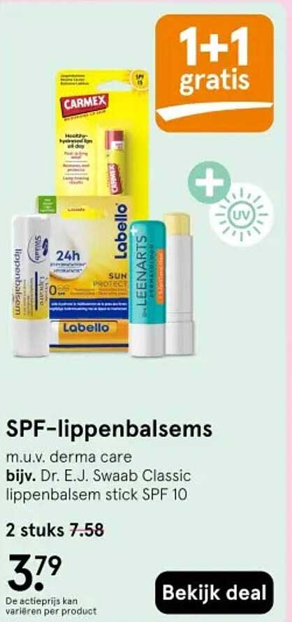 SPF-lippenbalsems 1+1 gratis