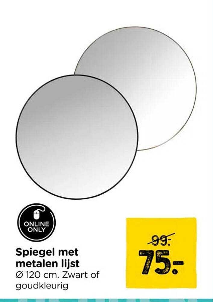 Spiegel met metalen lijst Ø 120 cm. Zwart of goudkleurig