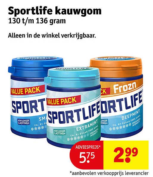 Sportlife kauwgom 130 t/m 136 gram