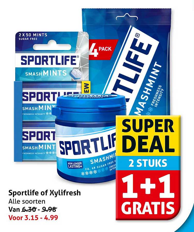 Sportlife of Xylifresh Alle soorten 1+1 gratis