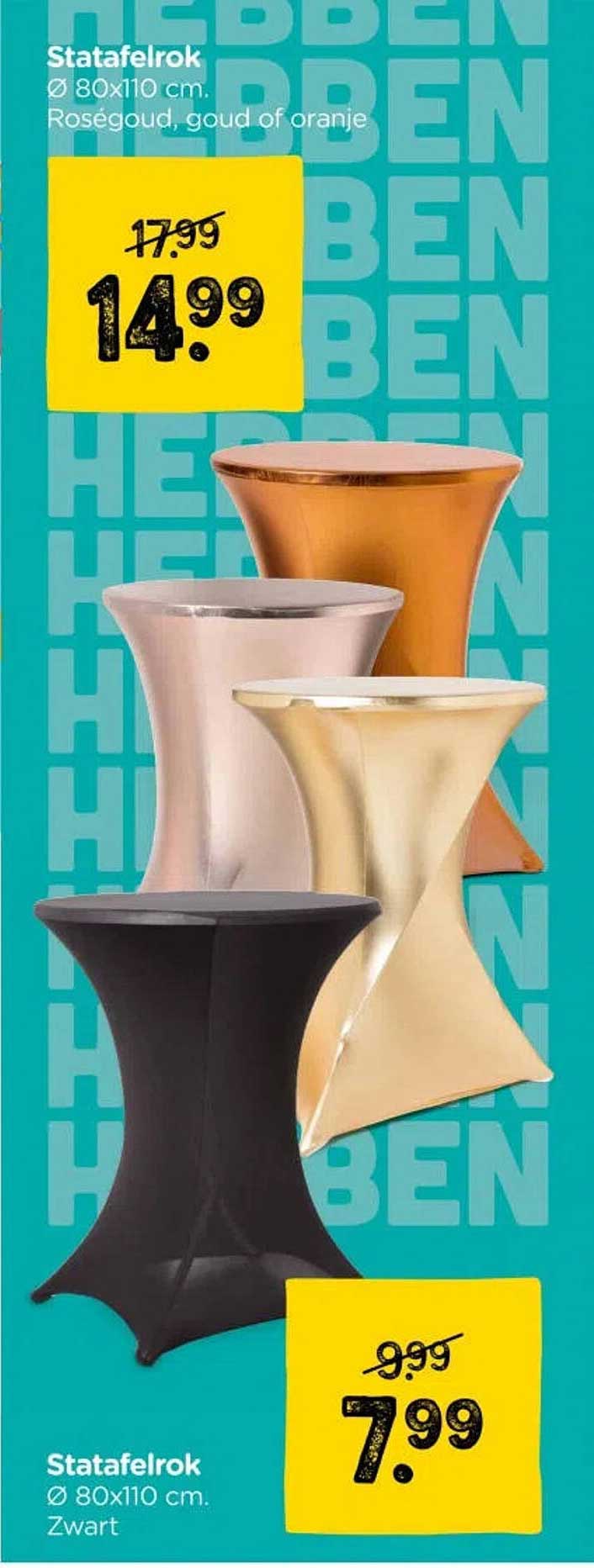 Statafelrok Ø 80x110 cm. Roségoud, goud of oranje