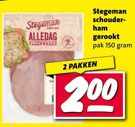 Stegeman schouderham gerookt pak 150 gram 2 PAKKEN
