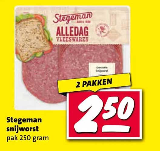 Stegeman snijworst pak 250 gram 2 pakken