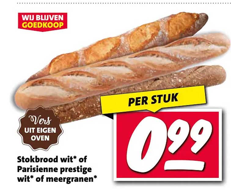 Stokbrood wit* of Parisienne prestige wit* of meergranen*
