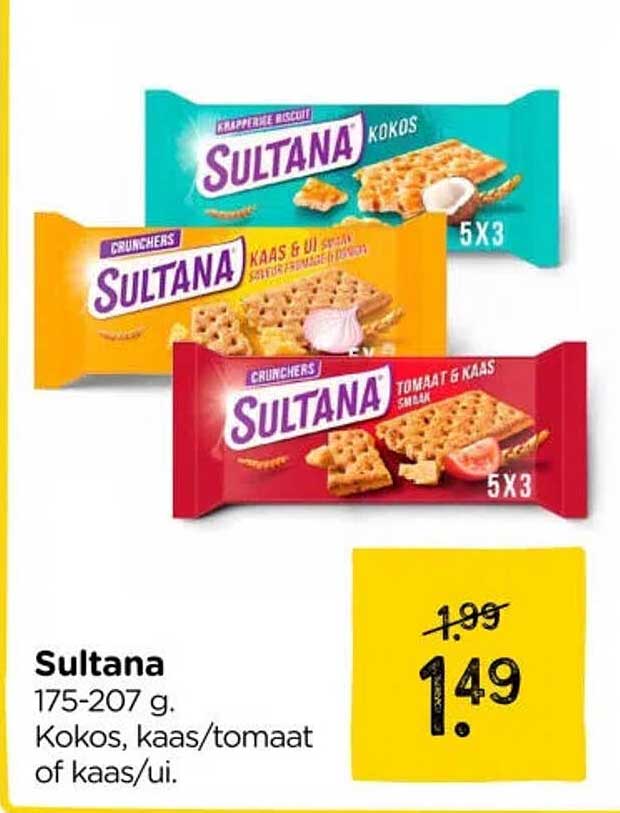 Sultana 175-207 g. Kokos, kaas/tomaat of kaas/ui.