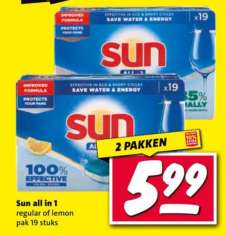 Sun all in 1 regular of lemon pak 19 stuks 2 pakken