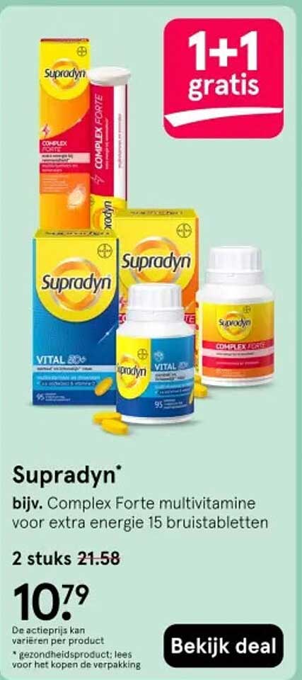 Supradyn* bijv. Complex Forte multivitamine voor extra energie 15 bruistabletten 1+1 gratis