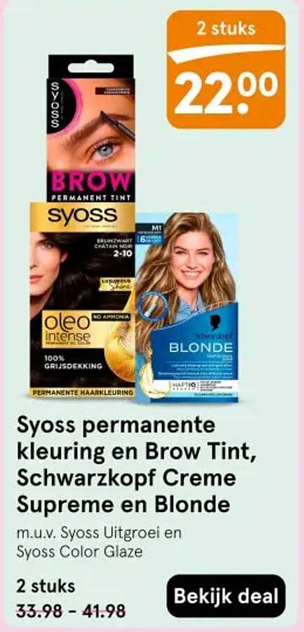 Syoss permanente kleuring en Brow Tint, Schwarzkopf Creme Supreme en Blonde