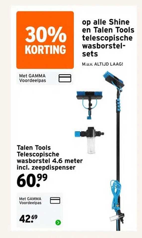 Talen Tools Telescopische wasborstel 4.6 meter incl. zeepdispenser