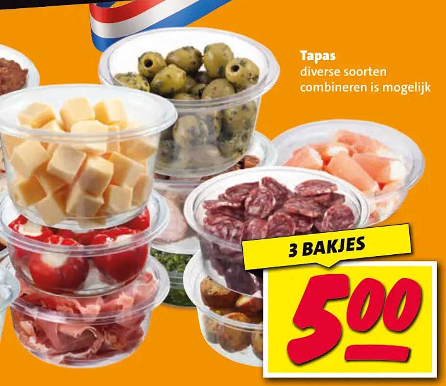 Tapas diverse soorten combineren is mogelijk 3 bakjes