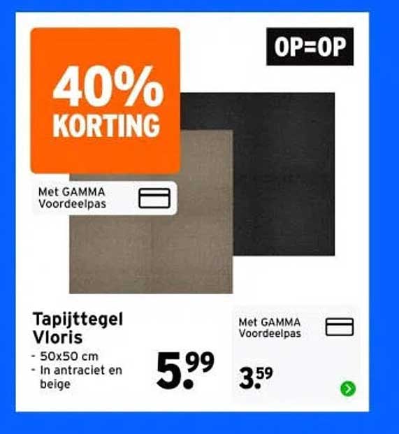 Tapijttegel Vloris - 50x50 cm - in antraciet en beige - 40% korting OP=OP