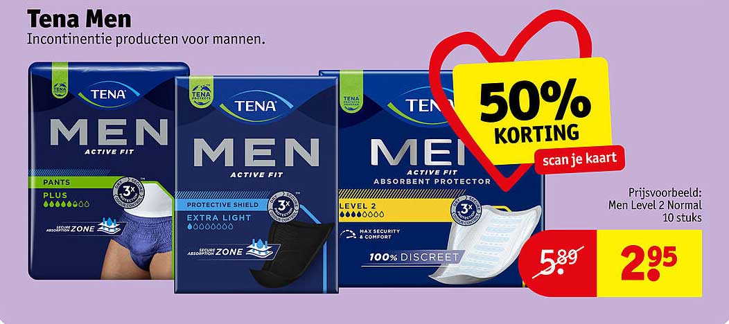 Tena Men - Incontinentie producten voor mannen. 50% KORTING scan je kaart