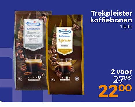 Trekpleister koffiebonen 1 kilo 2 voor 22.00