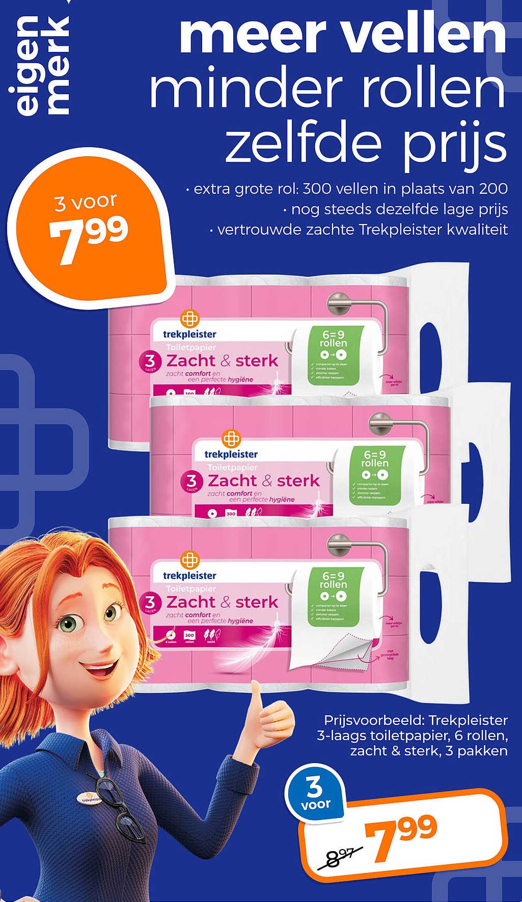 Trekpleister Toiletpapier Zacht & sterk, 3 voor 7.99
