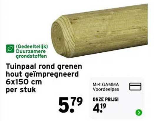 Tuinpaaal rond grenen hout geïmpregneerd 6x150 cm per stuk