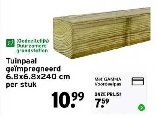Tuinpaal geïmpregneerd 6.8x6.8x240 cm per stuk