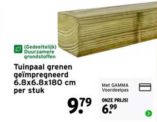 Tuinpaal grenen geïmpregneerd 6.8x6.8x180 cm per stuk