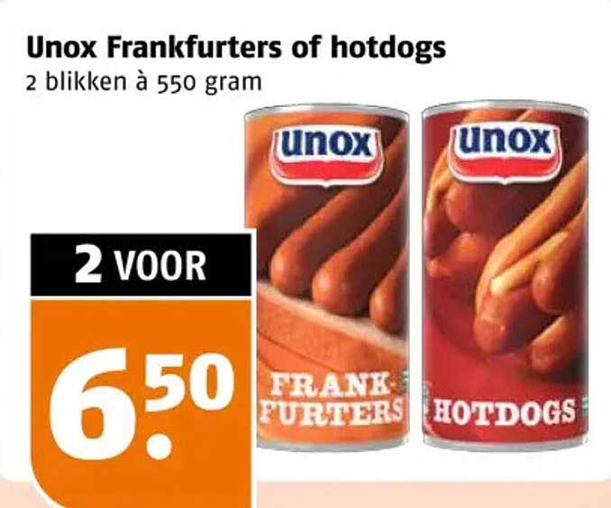 Unox Frankfurters of hotdogs 2 blikken à 550 gram 2 voor