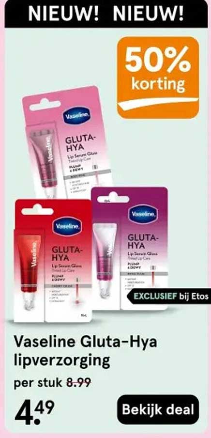 Vaseline Gluta-Hya lipverzorging 50% korting