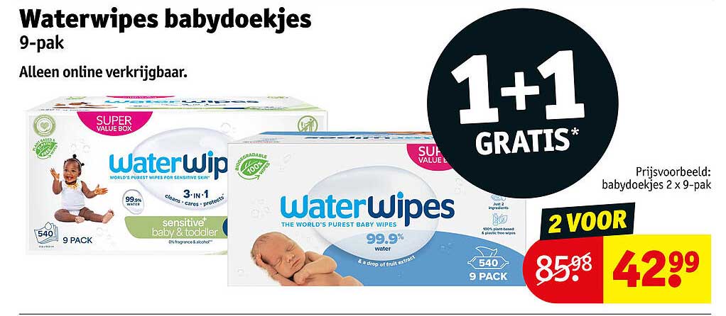 Waterwipes babydoekjes 9-pak 1+1 GRATIS*