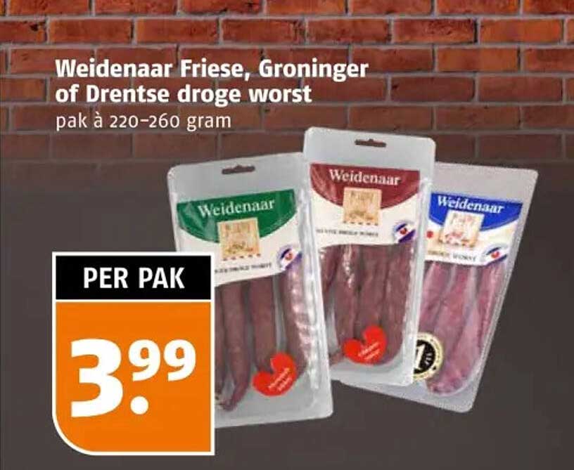 Weidenaar Friese, Groninger of Drentse droge worst pak à 220–260 gram