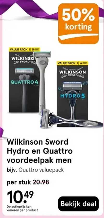 Wilkinson Sword Hydro en Quattro voordeelpak men 50% korting
