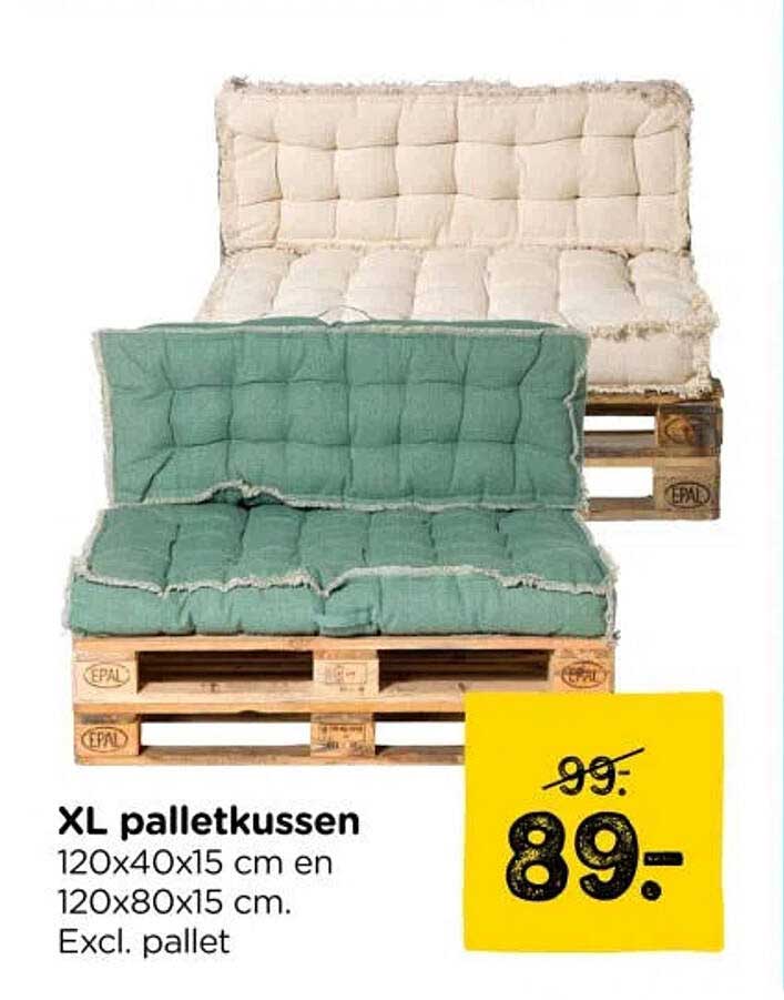 XL palletkussen 120x40x15 cm en 120x80x15 cm. Excl. pallet