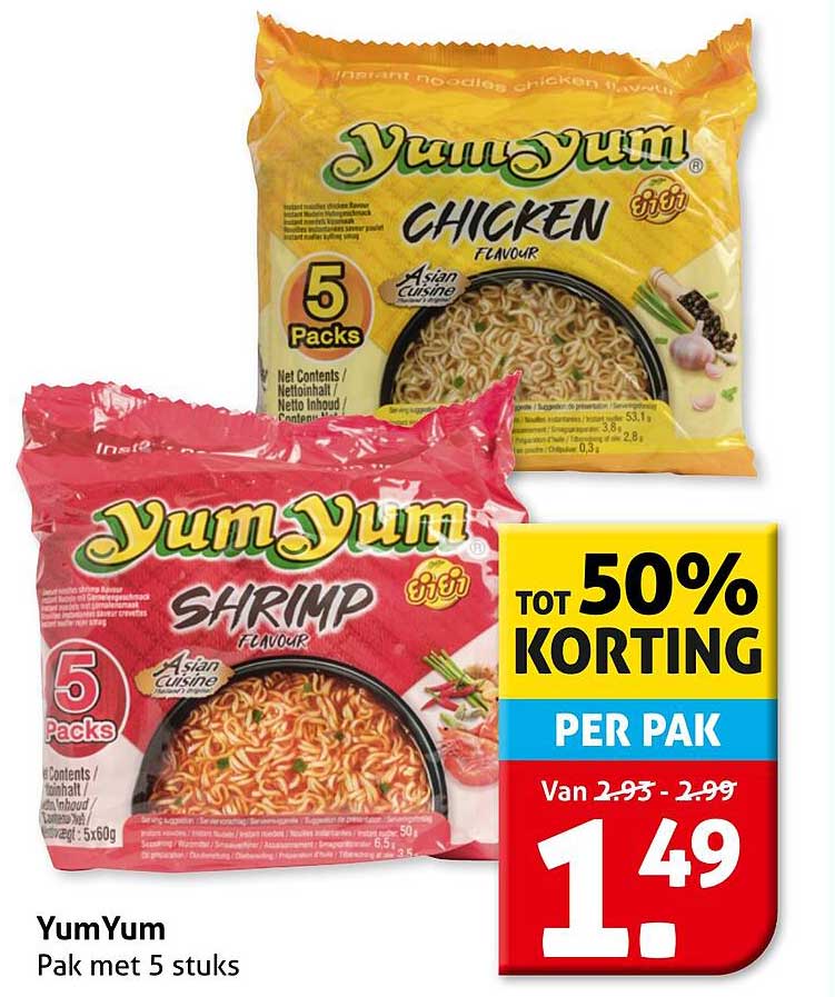 YumYum Pak met 5 stuks TOT 50% KORTING PER PAK