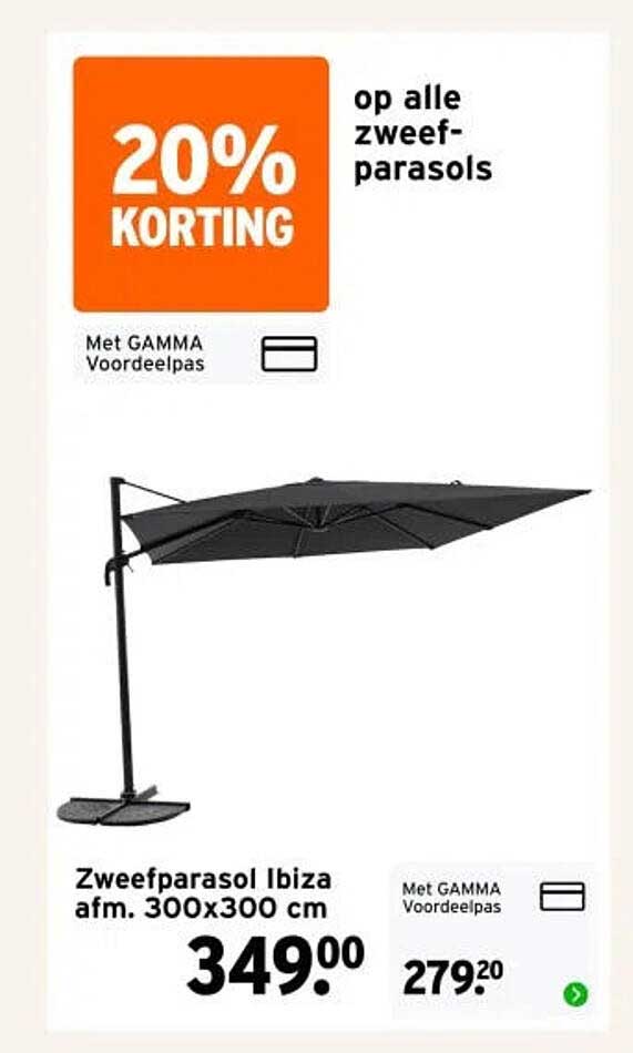 Zweefparasol Ubiza afm. 300x300 cm 20% KORTING op alle zweefparasols