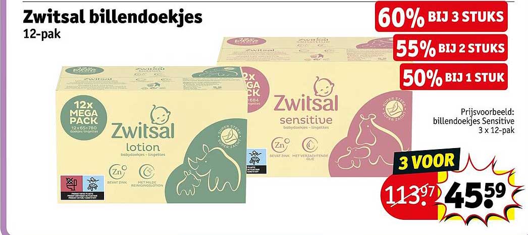 Zwitsal billendoekjes 12-pak 3 voor