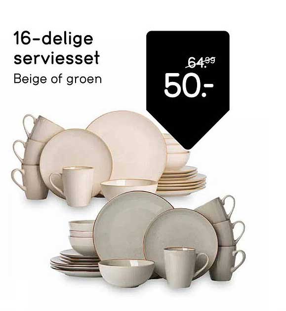 16-delige serviesset Beige of groen