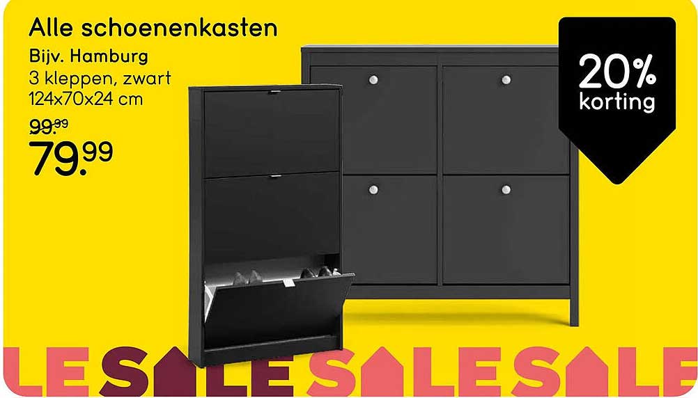 Alle schoenenkasten Bijv. Hamburg 3 kleppen, zwart 124x70x24 cm