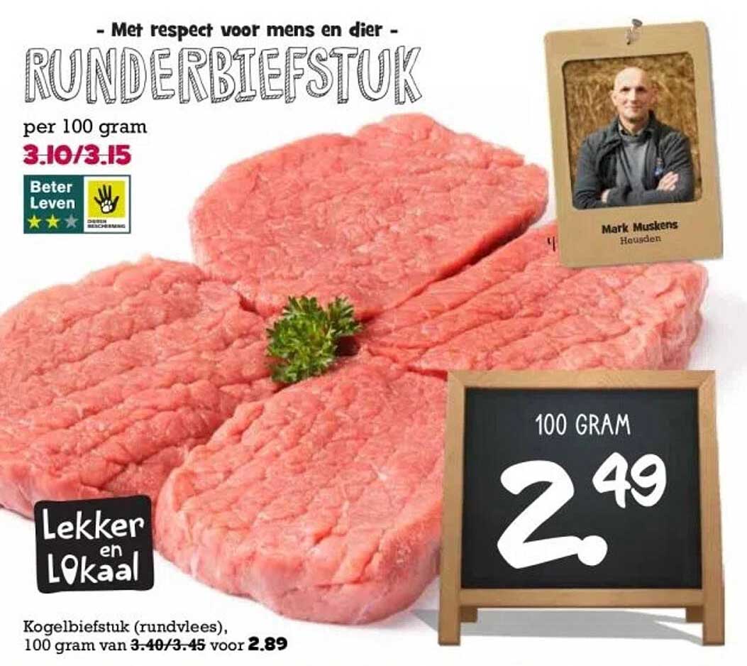 Runderbiefstuk per 100 gram
